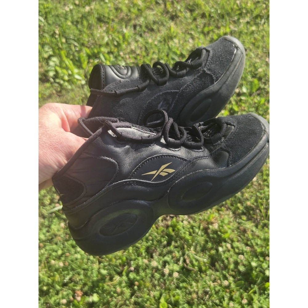 Reebok Question Mid Sneakers Shoes Leather Black Size 1.5 Allen Iverson